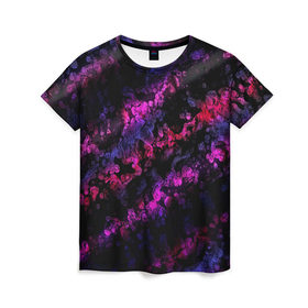 Женская футболка 3D с принтом фиолетово-синяя краска в Кировске, 100% полиэфир ( синтетическое хлопкоподобное полотно) | прямой крой, круглый вырез горловины, длина до линии бедер | 