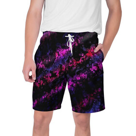 Мужские шорты 3D с принтом фиолетово-синяя краска в Кировске,  полиэстер 100% | прямой крой, два кармана без застежек по бокам. Мягкая трикотажная резинка на поясе, внутри которой широкие завязки. Длина чуть выше колен | 