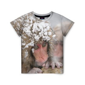 Детская футболка 3D с принтом Обезьянка и зима в Кировске, 100% гипоаллергенный полиэфир | прямой крой, круглый вырез горловины, длина до линии бедер, чуть спущенное плечо, ткань немного тянется | бабуин | гамадрил | гиббон | горилла | гуманоид | дарвин | животное | зоопарк | кинг конг | мартышка | маугли | обезьяна | орангутанг | предок | примат | рожа | хомо сапиенс | шимпанзе