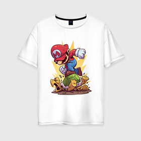 Женская футболка хлопок Oversize с принтом Марио в Кировске, 100% хлопок | свободный крой, круглый ворот, спущенный рукав, длина до линии бедер
 | игра | марио | нинтендо | сантехник | супер