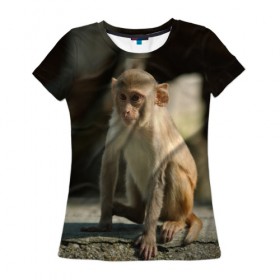 Женская футболка 3D с принтом Мартышка в Кировске, 100% полиэфир ( синтетическое хлопкоподобное полотно) | прямой крой, круглый вырез горловины, длина до линии бедер | животное | мартышка | обезьяна | примат