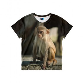 Детская футболка 3D с принтом Мартышка в Кировске, 100% гипоаллергенный полиэфир | прямой крой, круглый вырез горловины, длина до линии бедер, чуть спущенное плечо, ткань немного тянется | Тематика изображения на принте: животное | мартышка | обезьяна | примат