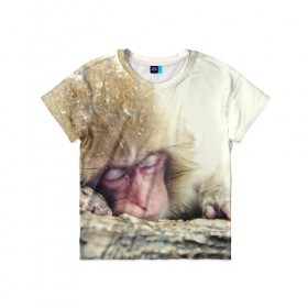 Детская футболка 3D с принтом Обезьянка спит в Кировске, 100% гипоаллергенный полиэфир | прямой крой, круглый вырез горловины, длина до линии бедер, чуть спущенное плечо, ткань немного тянется | Тематика изображения на принте: бабуин | животное | обезьяна | орангутанг | примат