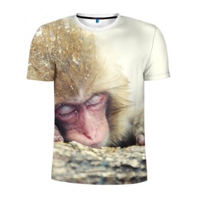 Мужская футболка 3D спортивная с принтом Обезьянка спит в Кировске, 100% полиэстер с улучшенными характеристиками | приталенный силуэт, круглая горловина, широкие плечи, сужается к линии бедра | Тематика изображения на принте: бабуин | животное | обезьяна | орангутанг | примат