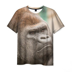 Мужская футболка 3D с принтом Обезьяна в Кировске, 100% полиэфир | прямой крой, круглый вырез горловины, длина до линии бедер | горилла | животное | обезьяна | примат