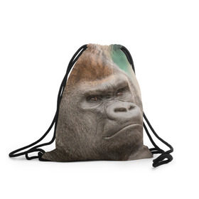 Рюкзак-мешок 3D с принтом Обезьяна в Кировске, 100% полиэстер | плотность ткани — 200 г/м2, размер — 35 х 45 см; лямки — толстые шнурки, застежка на шнуровке, без карманов и подкладки | Тематика изображения на принте: горилла | животное | обезьяна | примат