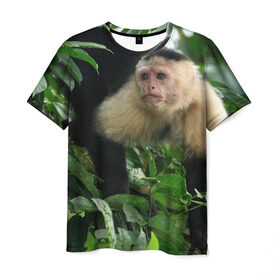 Мужская футболка 3D с принтом Обезьянка в джунглях в Кировске, 100% полиэфир | прямой крой, круглый вырез горловины, длина до линии бедер | бабуин | гамадрил | гиббон | горилла | гуманоид | дарвин | животное | зоопарк | кинг конг | мартышка | маугли | обезьяна | орангутанг | предок | примат | рожа | хомо сапиенс | шимпанзе