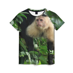 Женская футболка 3D с принтом Обезьянка в джунглях в Кировске, 100% полиэфир ( синтетическое хлопкоподобное полотно) | прямой крой, круглый вырез горловины, длина до линии бедер | бабуин | гамадрил | гиббон | горилла | гуманоид | дарвин | животное | зоопарк | кинг конг | мартышка | маугли | обезьяна | орангутанг | предок | примат | рожа | хомо сапиенс | шимпанзе