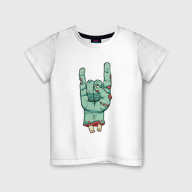 Детская футболка хлопок с принтом Зомби рок в Кировске, 100% хлопок | круглый вырез горловины, полуприлегающий силуэт, длина до линии бедер | зомби | кисть | кости | рок | рука