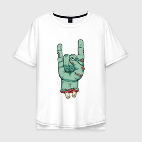 Мужская футболка хлопок Oversize с принтом Зомби рок в Кировске, 100% хлопок | свободный крой, круглый ворот, “спинка” длиннее передней части | зомби | кисть | кости | рок | рука