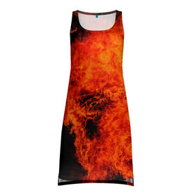 Платье-майка 3D с принтом Огонь в Кировске, 100% полиэстер | полуприлегающий силуэт, широкие бретели, круглый вырез горловины, удлиненный подол сзади. | оранжевый | плямя | черный | яркий