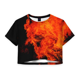 Женская футболка 3D укороченная с принтом Огонь в Кировске, 100% полиэстер | круглая горловина, длина футболки до линии талии, рукава с отворотами | оранжевый | плямя | черный | яркий