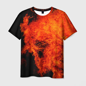 Мужская футболка 3D с принтом Огонь в Кировске, 100% полиэфир | прямой крой, круглый вырез горловины, длина до линии бедер | оранжевый | плямя | черный | яркий