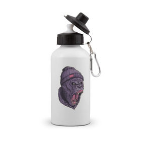 Бутылка спортивная с принтом Злая горилла в Кировске, металл | емкость — 500 мл, в комплекте две пластиковые крышки и карабин для крепления | арт | взгляд | гипноз | гнев | горилла | животные | зубы | кинг конг | клыки | обезьяна | пасть | шапка