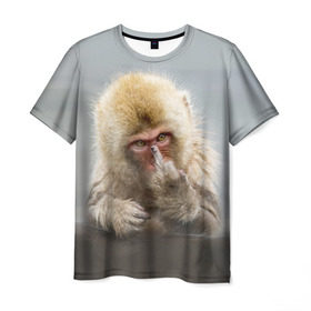 Мужская футболка 3D с принтом Японская макака в Кировске, 100% полиэфир | прямой крой, круглый вырез горловины, длина до линии бедер | макак | мартышка | обезьяна | палец | япония