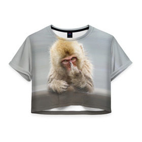 Женская футболка 3D укороченная с принтом Японская макака в Кировске, 100% полиэстер | круглая горловина, длина футболки до линии талии, рукава с отворотами | макак | мартышка | обезьяна | палец | япония