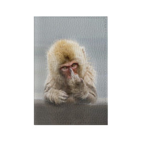 Обложка для паспорта матовая кожа с принтом Японская макака в Кировске, натуральная матовая кожа | размер 19,3 х 13,7 см; прозрачные пластиковые крепления | макак | мартышка | обезьяна | палец | япония