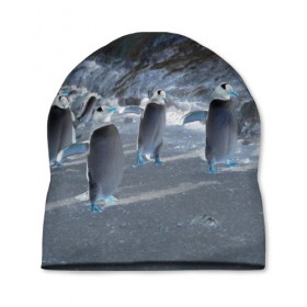 Шапка 3D с принтом Ночные пингвины в горах в Кировске, 100% полиэстер | универсальный размер, печать по всей поверхности изделия | 
