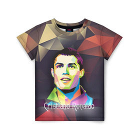 Детская футболка 3D с принтом Cristiano Ronaldo в Кировске, 100% гипоаллергенный полиэфир | прямой крой, круглый вырез горловины, длина до линии бедер, чуть спущенное плечо, ткань немного тянется | Тематика изображения на принте: 