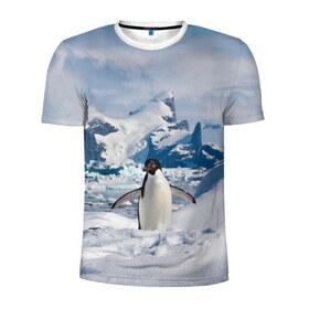 Мужская футболка 3D спортивная с принтом Пингвин в горах в Кировске, 100% полиэстер с улучшенными характеристиками | приталенный силуэт, круглая горловина, широкие плечи, сужается к линии бедра | Тематика изображения на принте: айсберг | антарктида | антарктика | арктика | буревестник | глупый | императорский | клюв | королевский | крылья | ласты | лёд | линукс | океан | пилигрим | полюс | птица | север | снег | умка | фрак