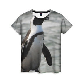 Женская футболка 3D с принтом Пингвин в Кировске, 100% полиэфир ( синтетическое хлопкоподобное полотно) | прямой крой, круглый вырез горловины, длина до линии бедер | 