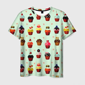 Мужская футболка 3D с принтом Кексики в Кировске, 100% полиэфир | прямой крой, круглый вырез горловины, длина до линии бедер | десерт | другие | еда | кекс | красивые | много | пирожное | прикольные | разные | сладкое | сладости | текстуры | узор | цветные | яркие