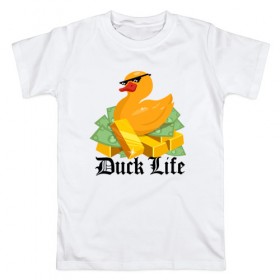 Мужская футболка хлопок с принтом Duck Life в Кировске, 100% хлопок | прямой крой, круглый вырез горловины, длина до линии бедер, слегка спущенное плечо. | duck | ducklife | life | thuglife | утка | уточка