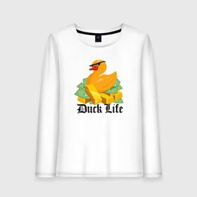 Женский лонгслив хлопок с принтом Duck Life в Кировске, 100% хлопок |  | duck | ducklife | life | thuglife | утка | уточка