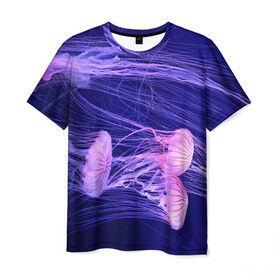 Мужская футболка 3D с принтом Розовые медузы в Кировске, 100% полиэфир | прямой крой, круглый вырез горловины, длина до линии бедер | аквариум | вода | дайвинг | милые | море | океан | плывет | подводный мир | рыбалка | рыбка | рыбы | стая | фауна