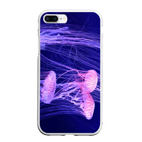 Чехол для iPhone 7Plus/8 Plus матовый с принтом Розовые медузы в Кировске, Силикон | Область печати: задняя сторона чехла, без боковых панелей | Тематика изображения на принте: аквариум | вода | дайвинг | милые | море | океан | плывет | подводный мир | рыбалка | рыбка | рыбы | стая | фауна