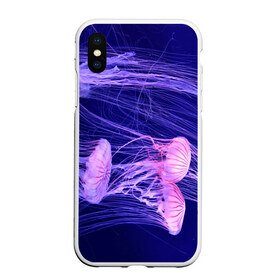 Чехол для iPhone XS Max матовый с принтом Розовые медузы в Кировске, Силикон | Область печати: задняя сторона чехла, без боковых панелей | аквариум | вода | дайвинг | милые | море | океан | плывет | подводный мир | рыбалка | рыбка | рыбы | стая | фауна