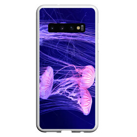 Чехол для Samsung Galaxy S10 с принтом Розовые медузы в Кировске, Силикон | Область печати: задняя сторона чехла, без боковых панелей | Тематика изображения на принте: аквариум | вода | дайвинг | милые | море | океан | плывет | подводный мир | рыбалка | рыбка | рыбы | стая | фауна