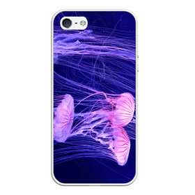 Чехол для iPhone 5/5S матовый с принтом Розовые медузы в Кировске, Силикон | Область печати: задняя сторона чехла, без боковых панелей | Тематика изображения на принте: аквариум | вода | дайвинг | милые | море | океан | плывет | подводный мир | рыбалка | рыбка | рыбы | стая | фауна