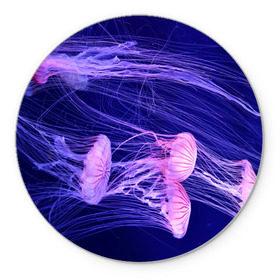 Коврик круглый с принтом Розовые медузы в Кировске, резина и полиэстер | круглая форма, изображение наносится на всю лицевую часть | аквариум | вода | дайвинг | милые | море | океан | плывет | подводный мир | рыбалка | рыбка | рыбы | стая | фауна
