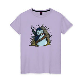 Женская футболка хлопок с принтом Пингвин-убивашка в Кировске, 100% хлопок | прямой крой, круглый вырез горловины, длина до линии бедер, слегка спущенное плечо | 