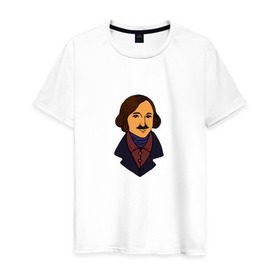 Мужская футболка хлопок с принтом Гоголь в Кировске, 100% хлопок | прямой крой, круглый вырез горловины, длина до линии бедер, слегка спущенное плечо. | гоголь | драматург | критик | мертвые души | писатель