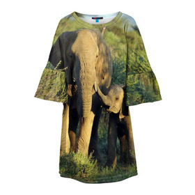Детское платье 3D с принтом Слониха и слоненок в природе в Кировске, 100% полиэстер | прямой силуэт, чуть расширенный к низу. Круглая горловина, на рукавах — воланы | африка | африканский | бивни | большой | гигант джунгли | зоопарк | индийский | индия | лесной великан | мамонт | огромный | саванна | сафари | серый | слон | слоненок | слониха | стадо | уши | хобот
