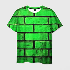 Мужская футболка 3D с принтом Зелёные кирпичики в Кировске, 100% полиэфир | прямой крой, круглый вырез горловины, длина до линии бедер | Тематика изображения на принте: 3d | зелёные кирпичики | камень | краска | текстуры