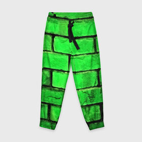 Детские брюки 3D с принтом Зелёные кирпичики в Кировске, 100% полиэстер | манжеты по низу, эластичный пояс регулируется шнурком, по бокам два кармана без застежек, внутренняя часть кармана из мелкой сетки | 3d | зелёные кирпичики | камень | краска | текстуры