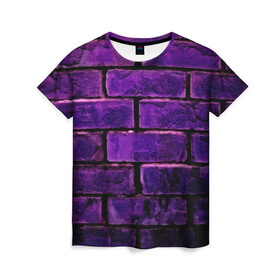 Женская футболка 3D с принтом кирпичики в Кировске, 100% полиэфир ( синтетическое хлопкоподобное полотно) | прямой крой, круглый вырез горловины, длина до линии бедер | 3d | камень | кирпичики | прикольные | текстура | фиолетовые