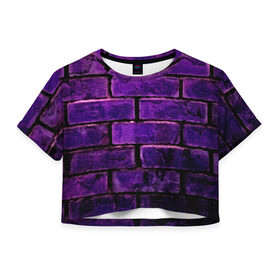 Женская футболка 3D укороченная с принтом кирпичики в Кировске, 100% полиэстер | круглая горловина, длина футболки до линии талии, рукава с отворотами | 3d | камень | кирпичики | прикольные | текстура | фиолетовые