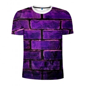 Мужская футболка 3D спортивная с принтом кирпичики в Кировске, 100% полиэстер с улучшенными характеристиками | приталенный силуэт, круглая горловина, широкие плечи, сужается к линии бедра | Тематика изображения на принте: 3d | камень | кирпичики | прикольные | текстура | фиолетовые