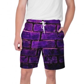 Мужские шорты 3D с принтом кирпичики в Кировске,  полиэстер 100% | прямой крой, два кармана без застежек по бокам. Мягкая трикотажная резинка на поясе, внутри которой широкие завязки. Длина чуть выше колен | 3d | камень | кирпичики | прикольные | текстура | фиолетовые