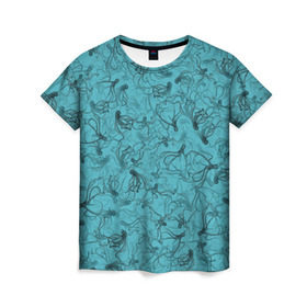 Женская футболка 3D с принтом Осьминоги в Кировске, 100% полиэфир ( синтетическое хлопкоподобное полотно) | прямой крой, круглый вырез горловины, длина до линии бедер | дайвинг | кракен | ктулху | малюск | море | океан | осьминог | паттерн | рыбалка | спрут