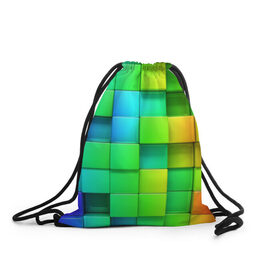 Рюкзак-мешок 3D с принтом Пазлы в Кировске, 100% полиэстер | плотность ткани — 200 г/м2, размер — 35 х 45 см; лямки — толстые шнурки, застежка на шнуровке, без карманов и подкладки | абстракция | годнота | зеленый. кубы | пазлы | радуга | яркий
