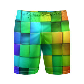 Мужские шорты 3D спортивные с принтом Пазлы в Кировске,  |  | Тематика изображения на принте: абстракция | годнота | зеленый. кубы | пазлы | радуга | яркий