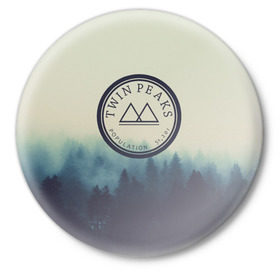 Значок с принтом Twin Peaks в Кировске,  металл | круглая форма, металлическая застежка в виде булавки | twin peaks твин пикс | годнота | девид линч | лес | лора палмер | сова | туман