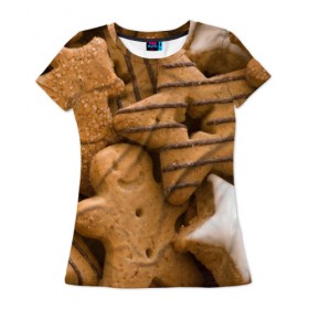 Женская футболка 3D с принтом Печенье 4 в Кировске, 100% полиэфир ( синтетическое хлопкоподобное полотно) | прямой крой, круглый вырез горловины, длина до линии бедер | выпечка | десерт | еда | печенье | сладкое | текстуры