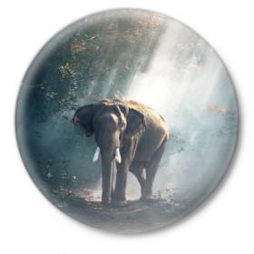 Значок с принтом Слон в лесу в Кировске,  металл | круглая форма, металлическая застежка в виде булавки | африка | африканский | бивни | большой | гигант джунгли | зоопарк | индийский | индия | лесной великан | мамонт | огромный | саванна | сафари | серый | слон | слоненок | слониха | стадо | уши | хобот