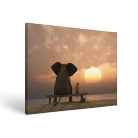 Холст прямоугольный с принтом Слон с собакой на лавке, закат в Кировске, 100% ПВХ |  | Тематика изображения на принте: 